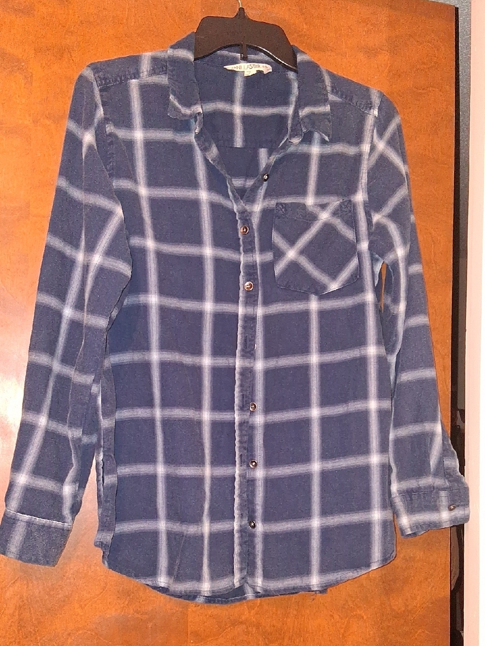 Vanilla Star Navy and White Plaid Button-Down Shirt